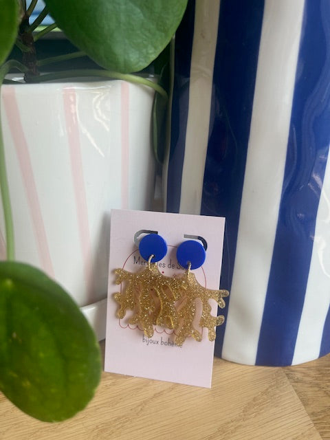 Boucles d'oreilles ·MALLORCA· Bleue dorée